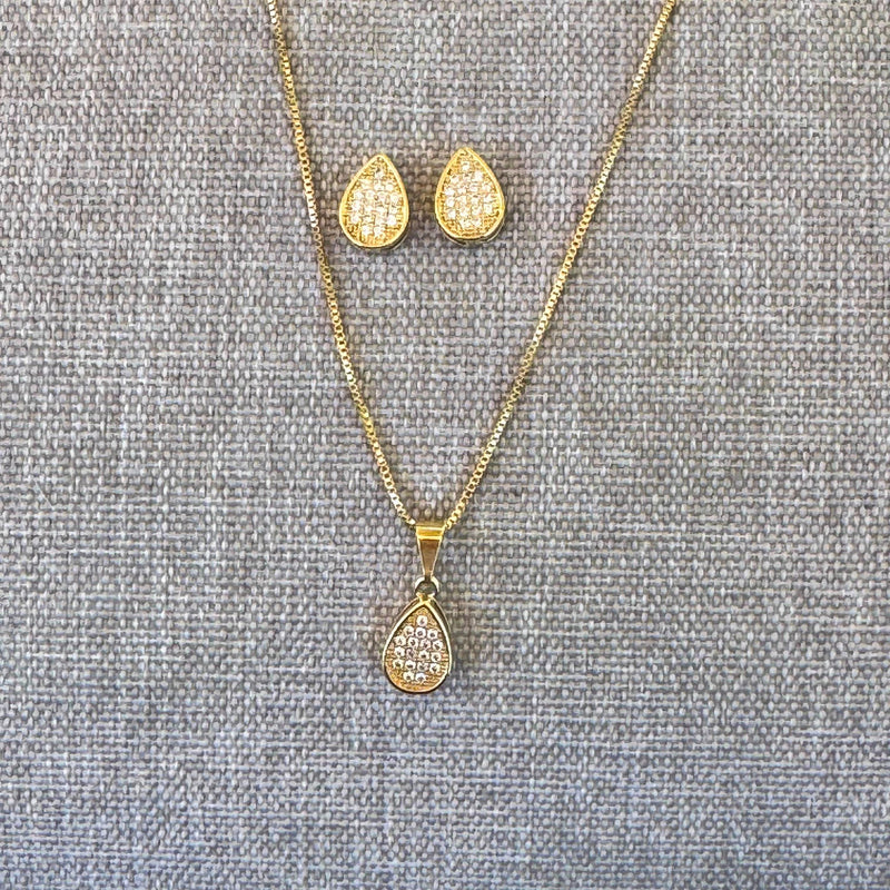 Conjunto Gota Mini Cravejado - Gold